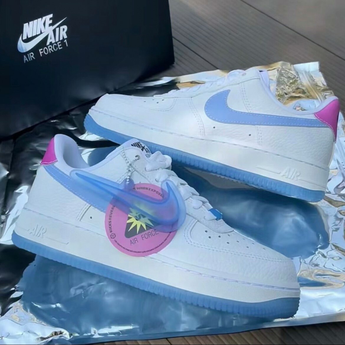 Nike Air Force 1 UV變色 藍粉黃 熱感應 果凍底 經典款 運動休閒鞋 女鞋