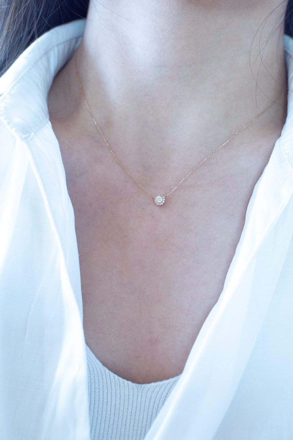 18K Mini Halo 0.10ct Diamond Necklace