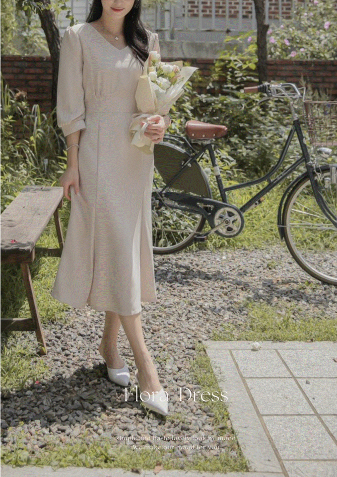 🚀當日出貨【🌸早春新品 】 Flora 秋暮7分袖V領優雅長洋 (2 colors)