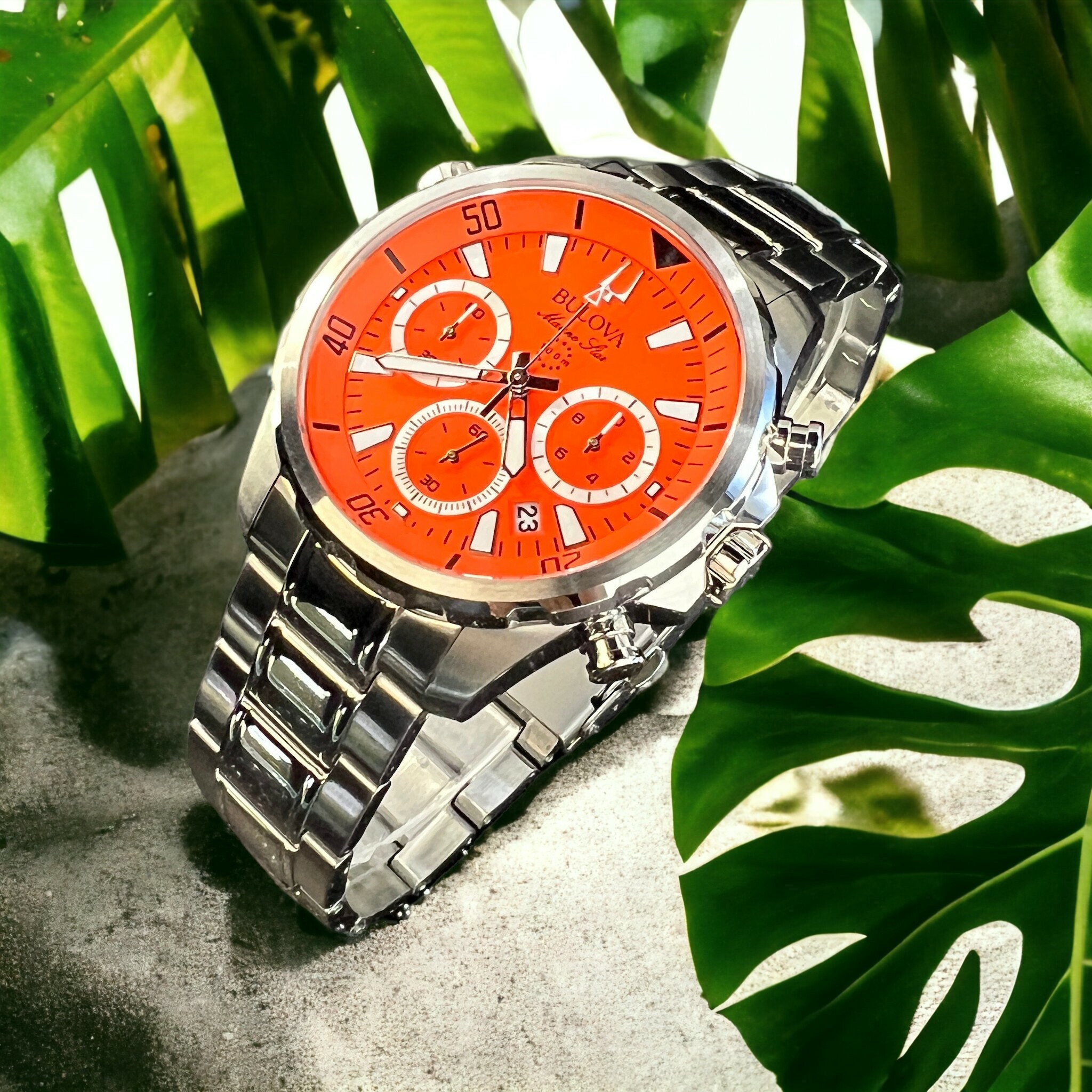 【BULOVA 寶路華】海洋之星三眼計時男錶 96B395 44mm 現代鐘錶