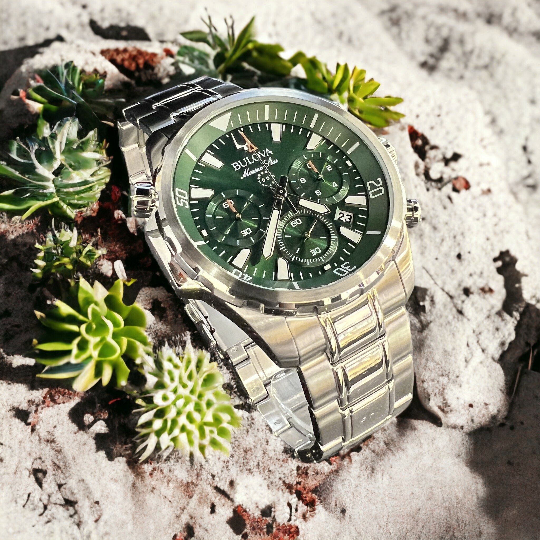 【BULOVA 寶路華】海洋之星三眼計時男錶 96B396 44mm 現代鐘錶