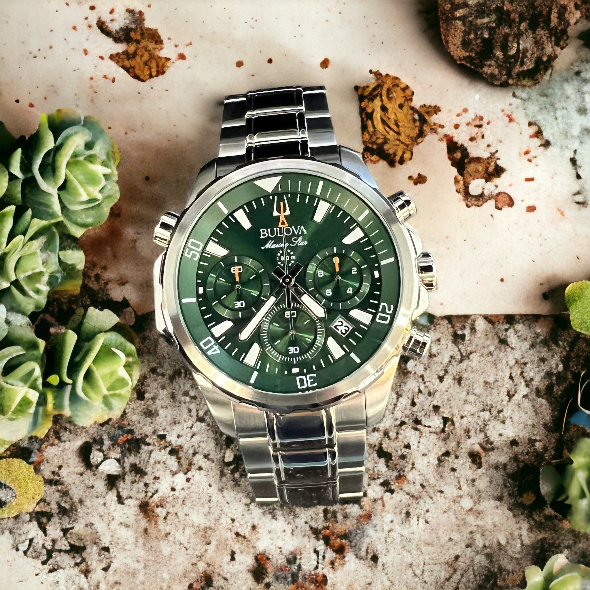 【BULOVA 寶路華】海洋之星三眼計時男錶 96B396 44mm 現代鐘錶