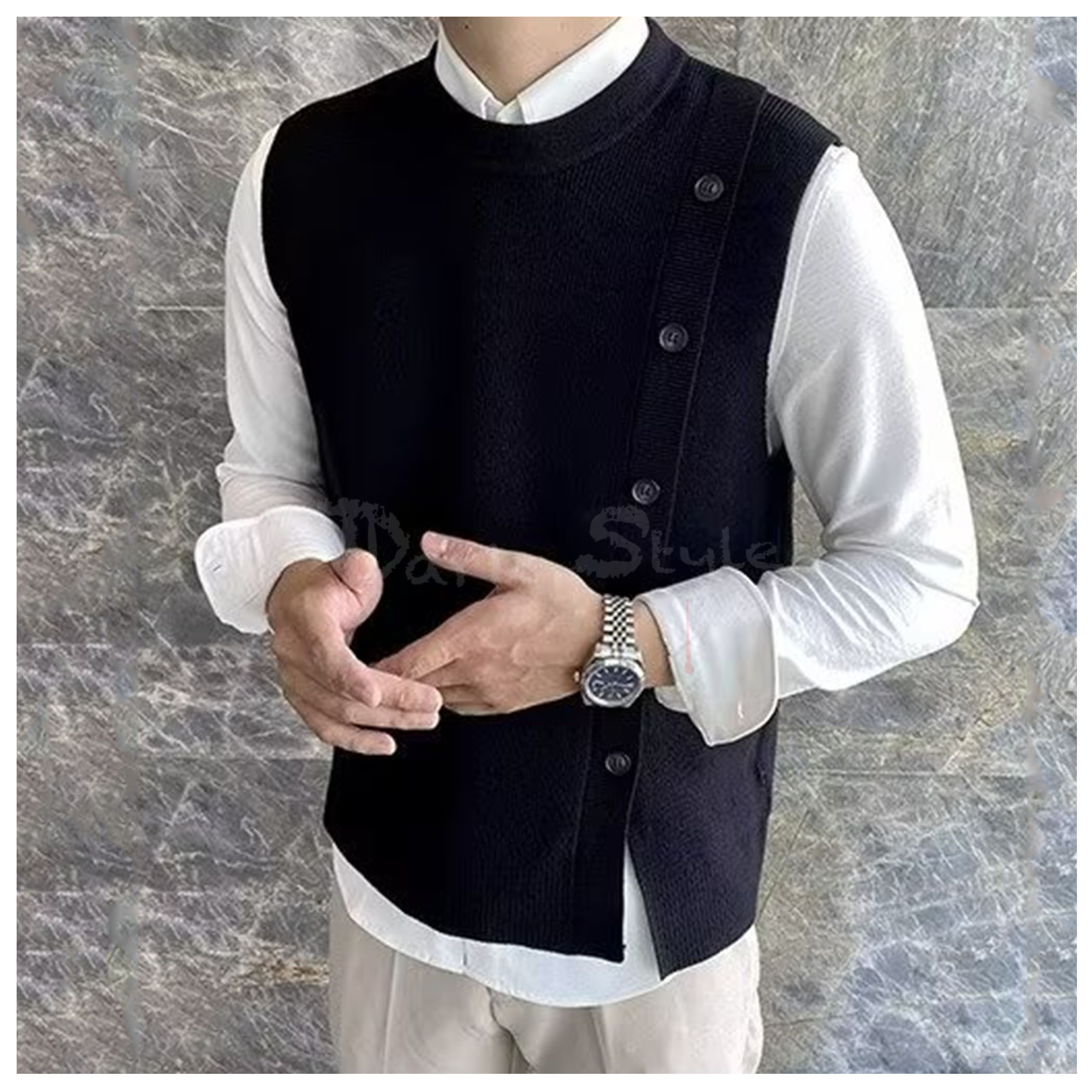 向左-長版垂墜針織背心 (層次疊穿)