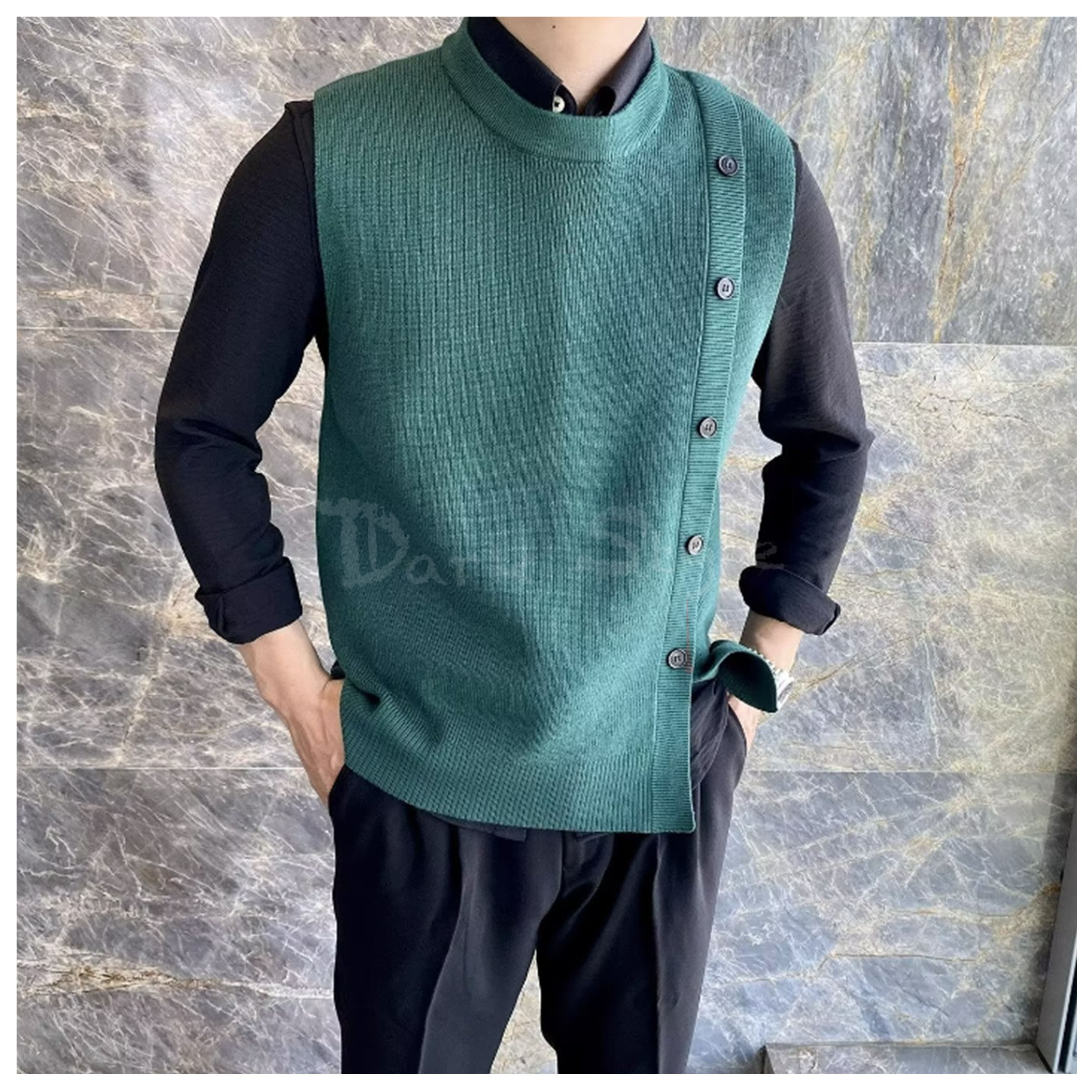 向左-長版垂墜針織背心 (層次疊穿)