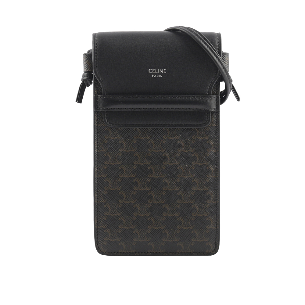 【CELINE】TRIOMPHE塗層帆布及小羊皮斜背手機包