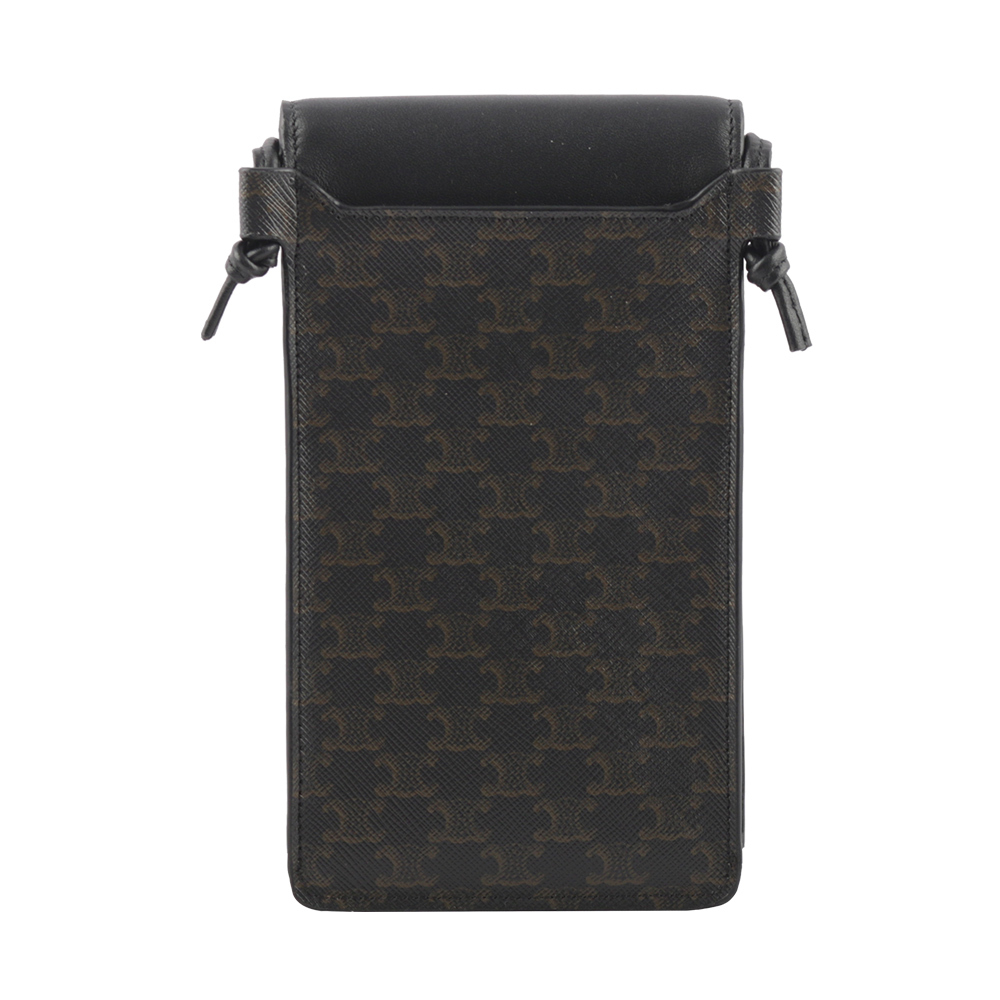 【CELINE】TRIOMPHE塗層帆布及小羊皮斜背手機包(黑色) 10G332CQD.38SI