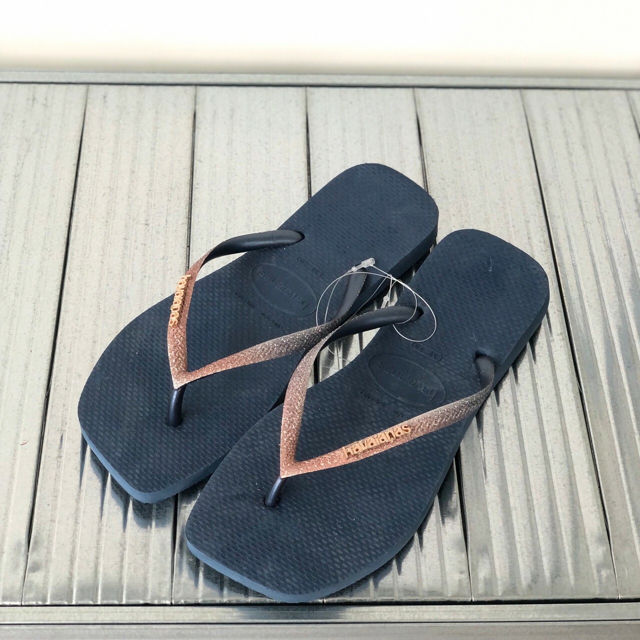 Havaianas 哈瓦仕 Slim Square Glitter Flip Flops 拖鞋 夾腳拖 方頭 漸層藍 女款 4148102-0089W