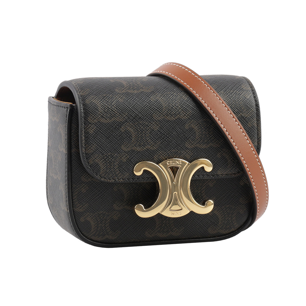 【CELINE】Triomphe 帆布及小牛皮迷你斜背包