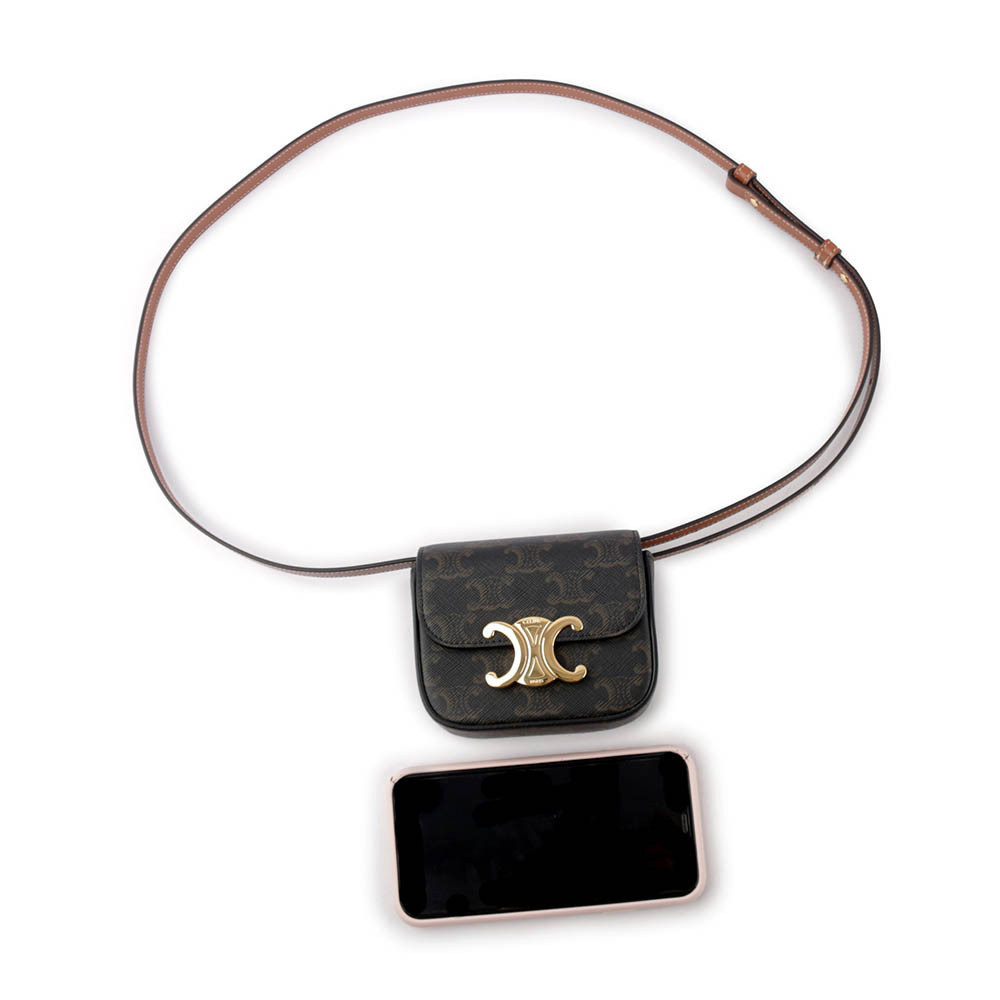 【CELINE】Triomphe 帆布及小牛皮迷你斜背包(焦糖色) 10I512DQB.04LU