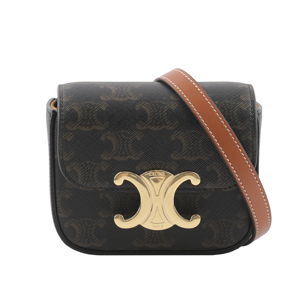 【CELINE】Triomphe 帆布及小牛皮迷你斜背包(焦糖色) 10I512DQB.04LU