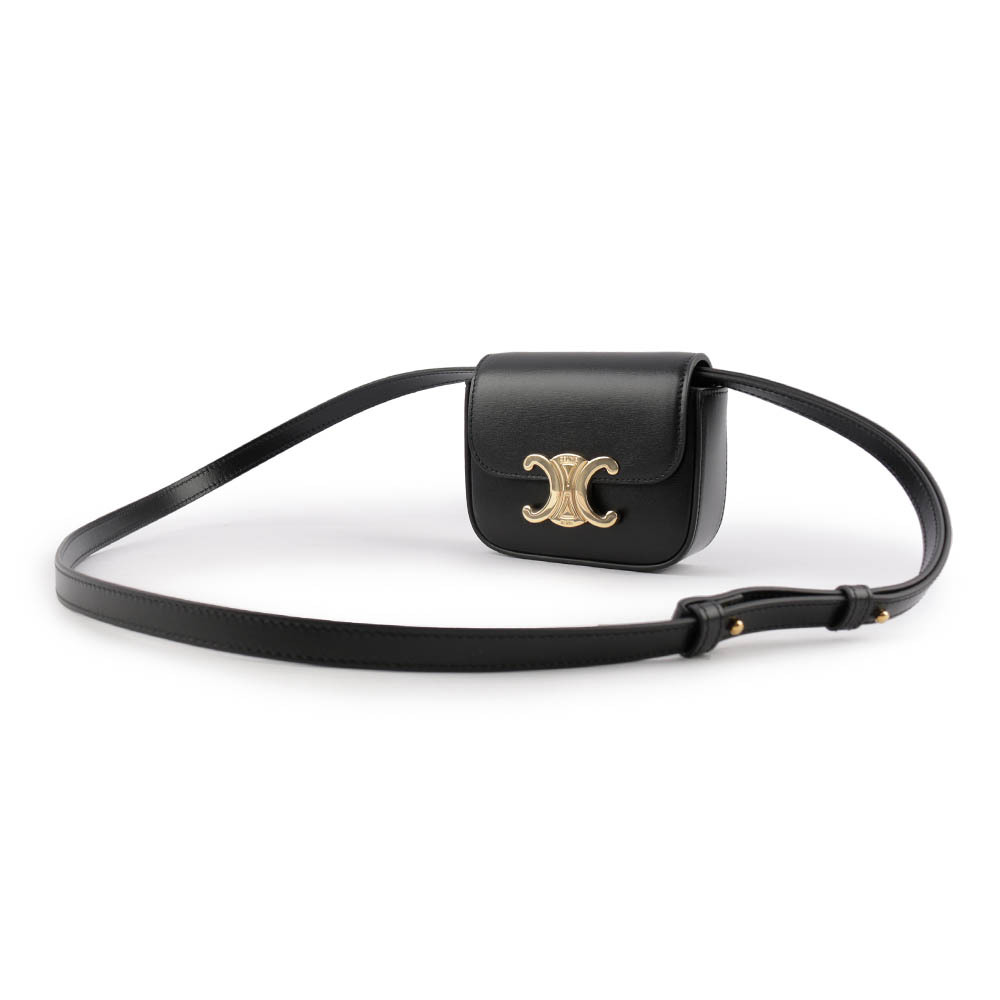 【CELINE】Triomphe 光滑小牛皮迷你斜背包(黑色) 10I513DPV.38NO