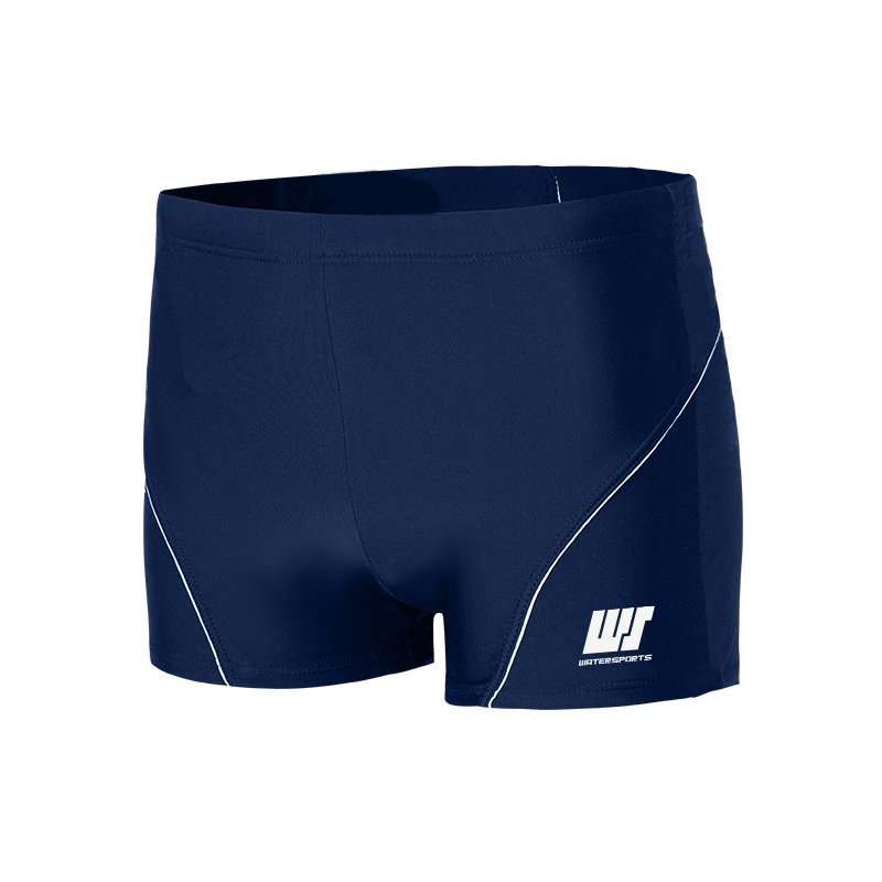 男士經典款式純色平腳泳褲 - 深藍/白