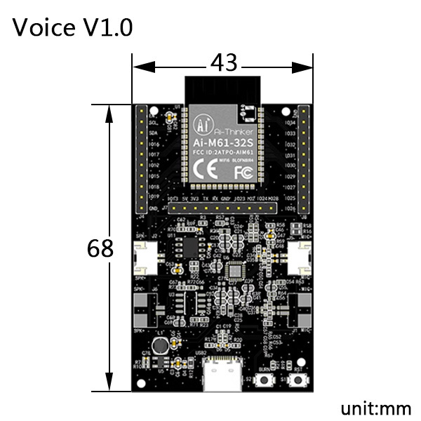 AiPi Audio Voice V1.0 音訊開發板 尺寸圖