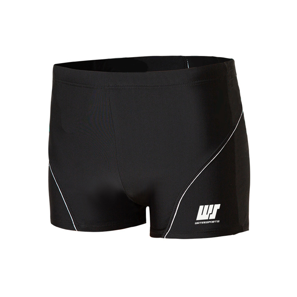男士經典款式純色平腳泳褲 - 黑/白