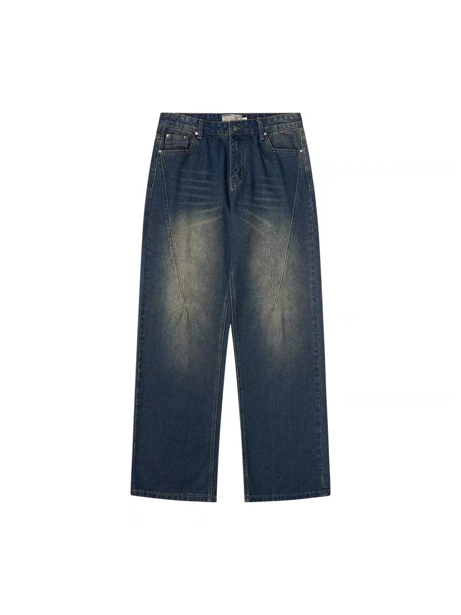 HARSH AND CRUEL 23SS 水洗做舊口袋刺繡直筒立體剪裁褪色牛仔褲 HZ232140322