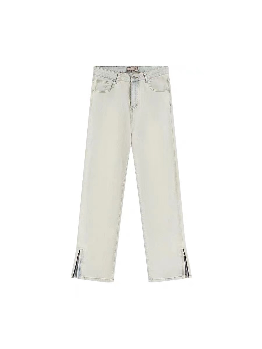 HARSH AND CRUEL 23SS cleanfit風腳口拉鍊淺藍水洗破壞牛仔褲 HN232140285