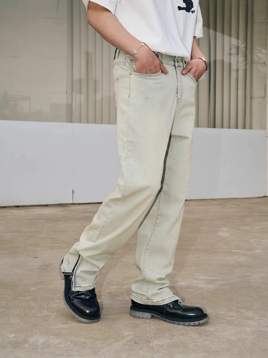 HARSH AND CRUEL 23SS cleanfit風腳口拉鍊淺藍水洗破壞牛仔褲 HN232140285