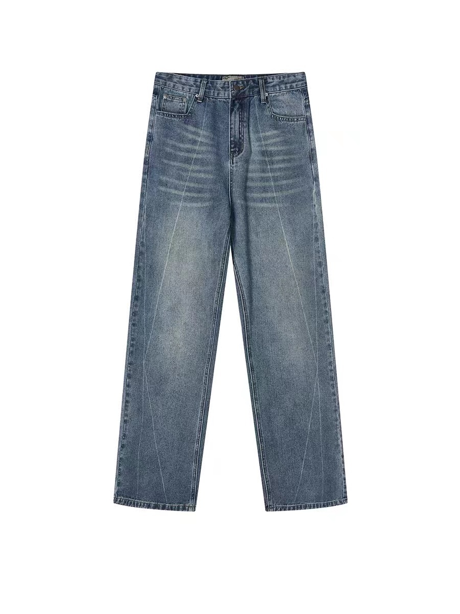 HARSH AND CRUEL 23SS 重工水洗手工擦色線條直筒寬鬆牛仔褲 HN232140265