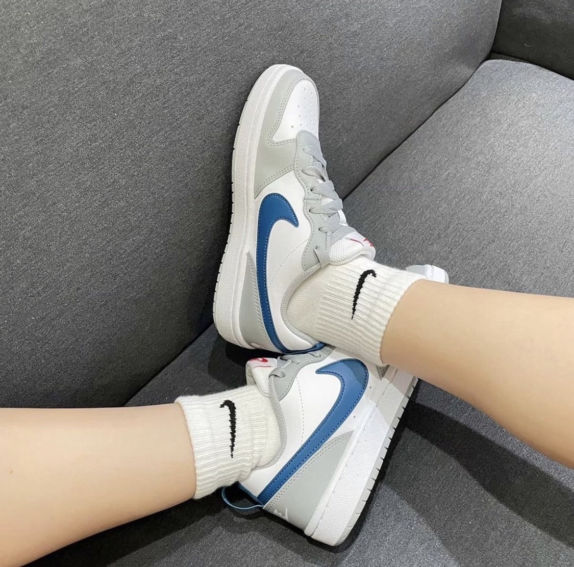 Nike Borough Low 2 GS 灰白色 藍勾勾 大童 灰藍 小dunk BQ5448-117/預購