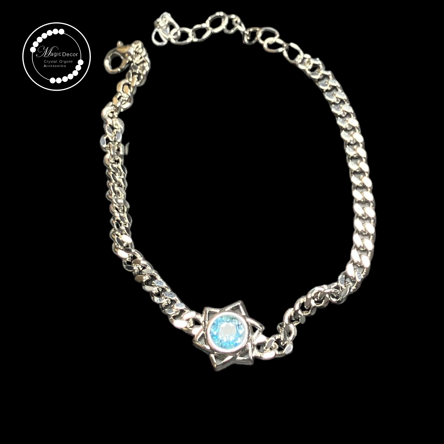 250809 - C97 藍托帕石六芒星鈦鋼手鏈