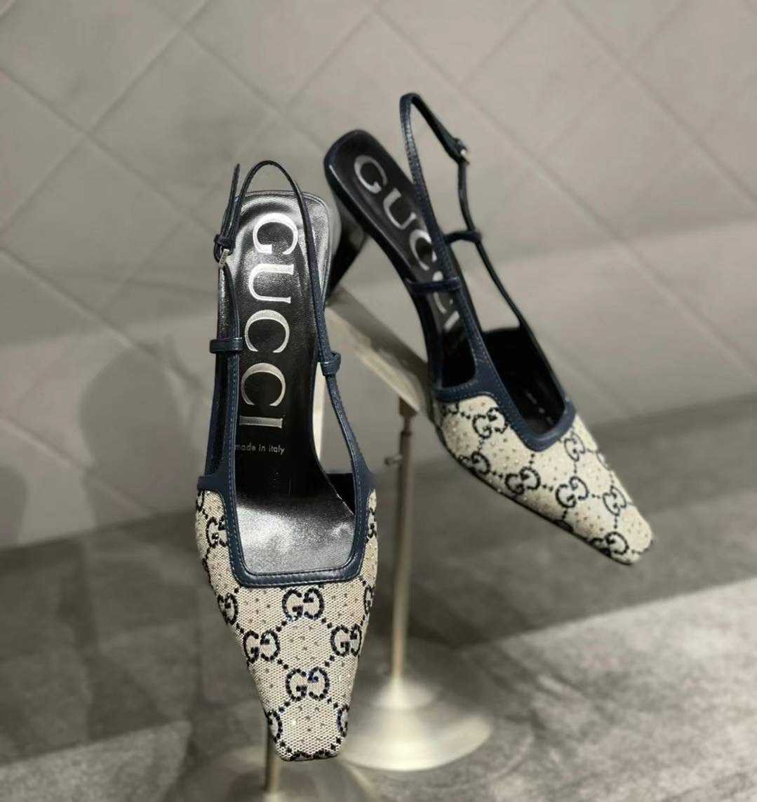 Gucci 水鑽貓跟鞋 7.5cm -M