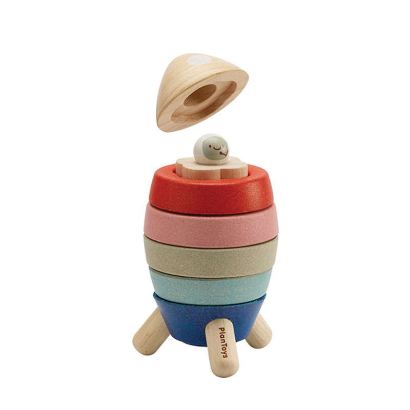PlanToys 原木感統玩具-疊疊火箭(霓彩虹)
