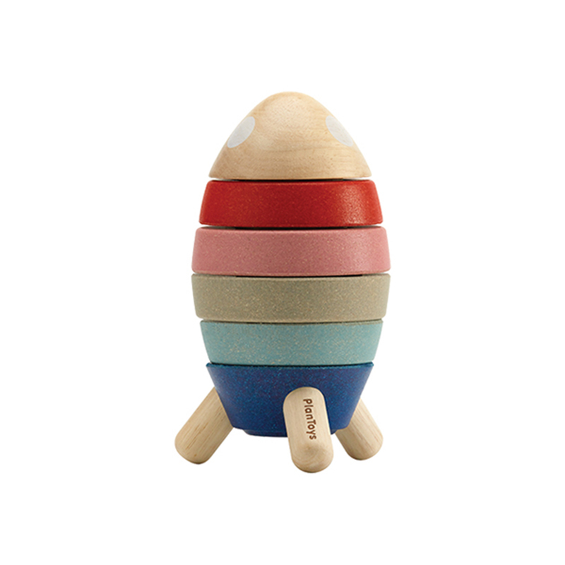PlanToys 原木感統玩具-疊疊火箭(霓彩虹)