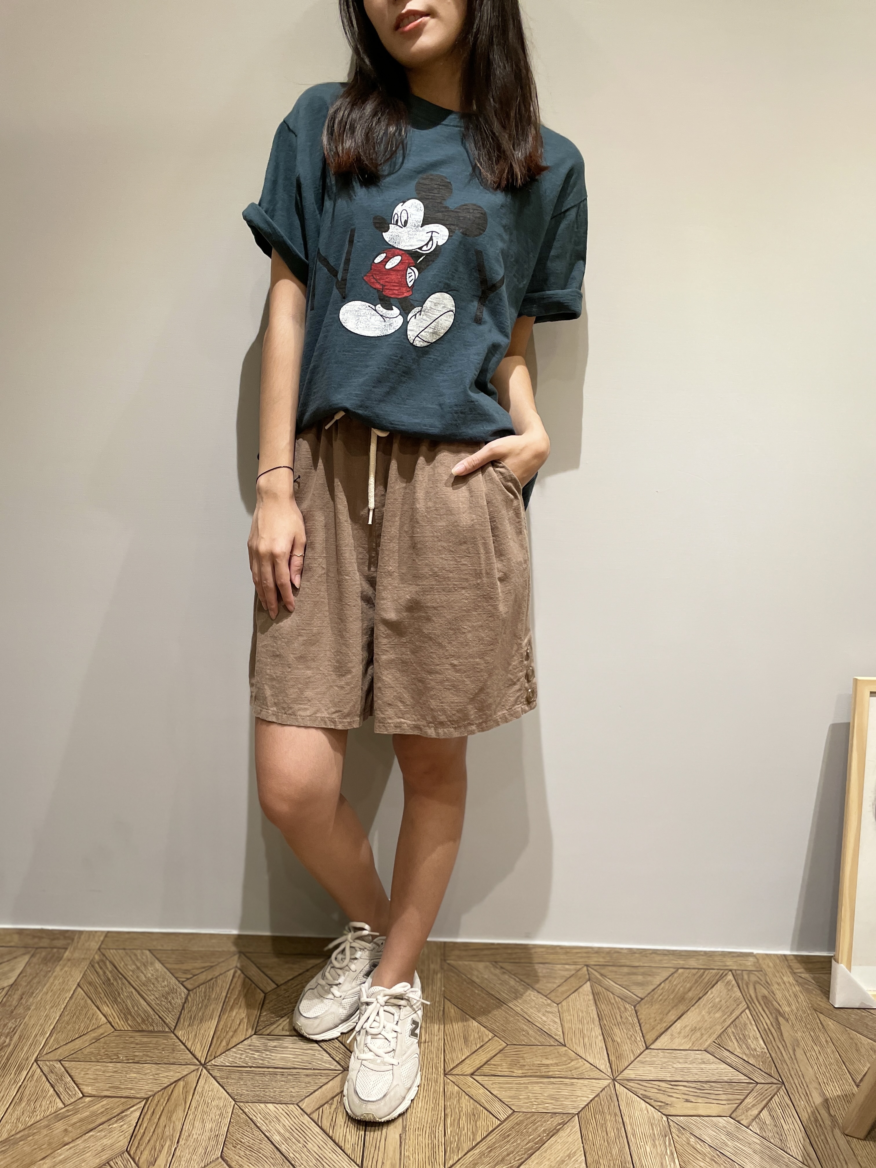 咖色棉麻設計短褲