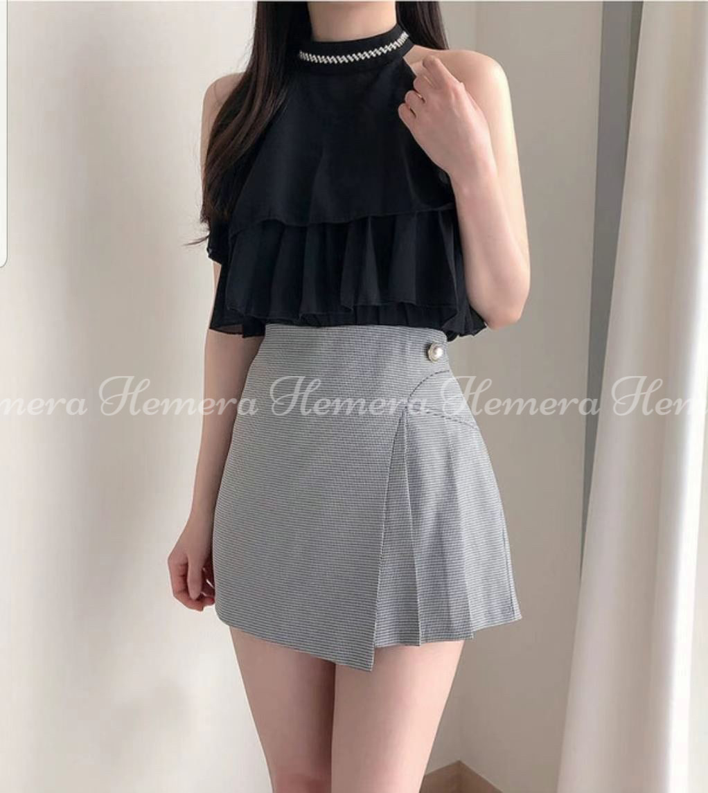 PT23S0835 棉質格仔半身裙褲