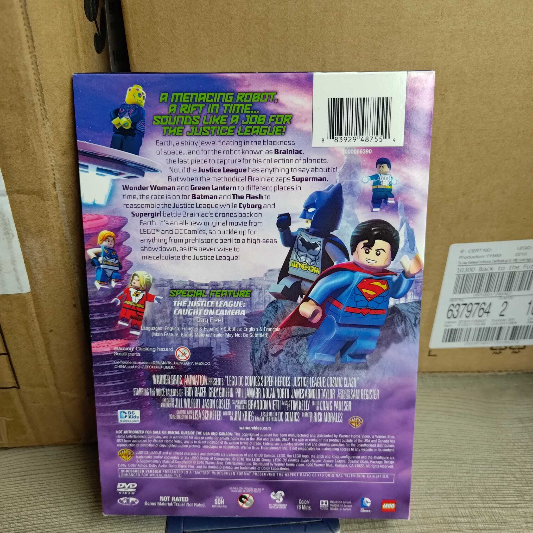 全新(外盒冇包裝膠,內容物全新) 樂高DC超級英雄電影 : 正義聯盟 宇宙大衝突 DVD (不含中文字幕) (附送SH301 Cosmic Boy)