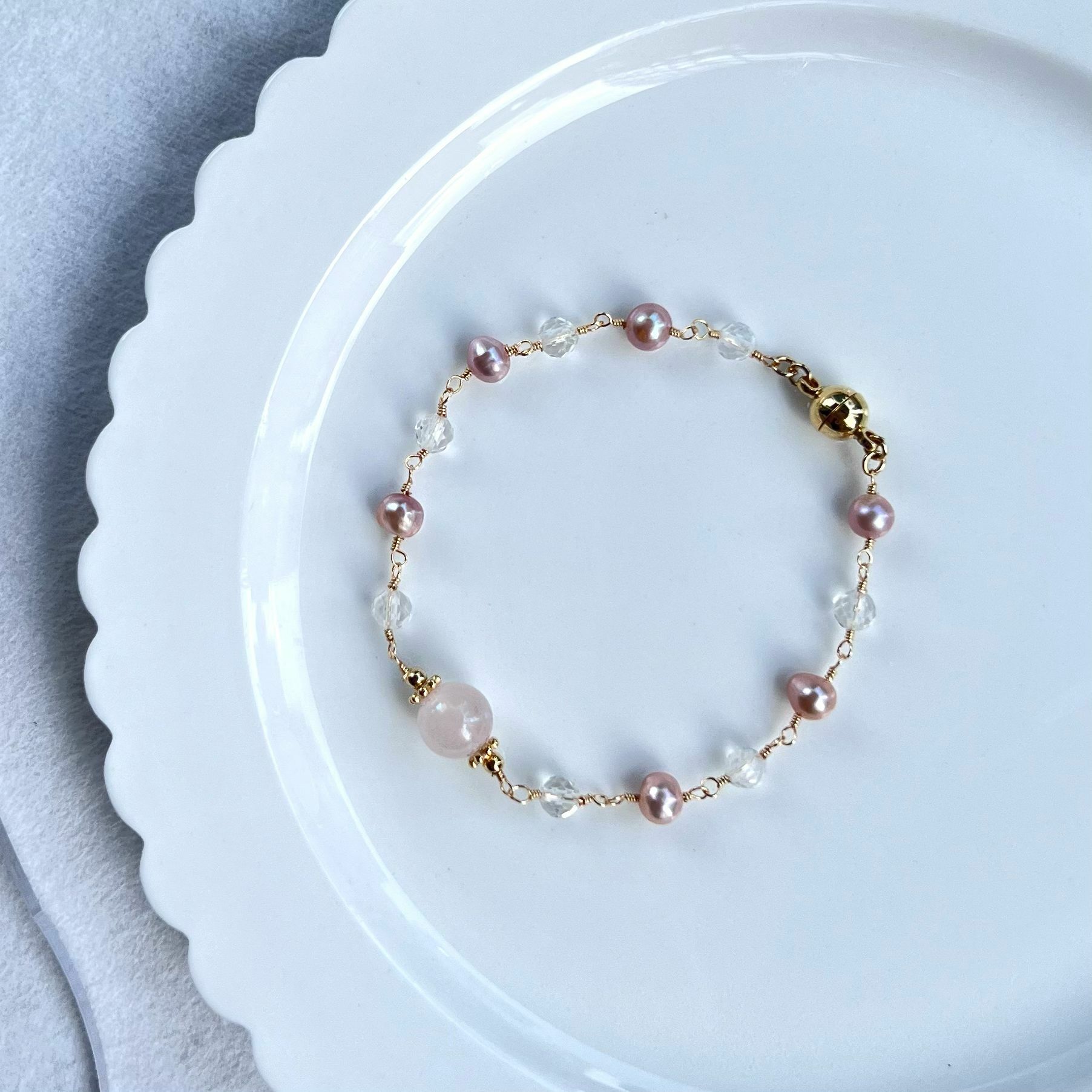 RABBIT BOUQUET天然石手作水晶手鏈- Pastel Pearl