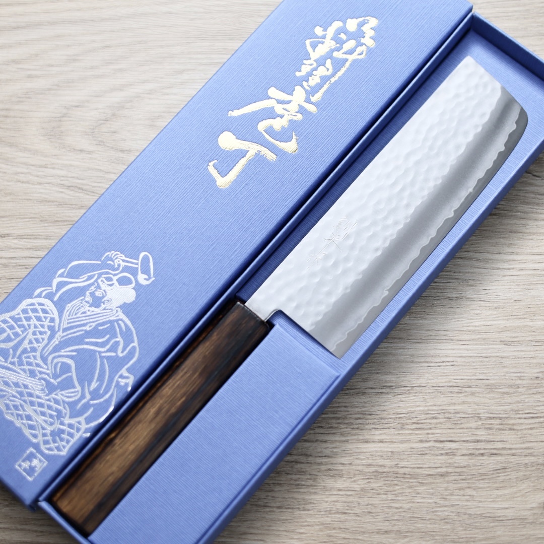 增谷訓生 寬版菜切 165mm VG1鋼 鎚目 樫木和柄