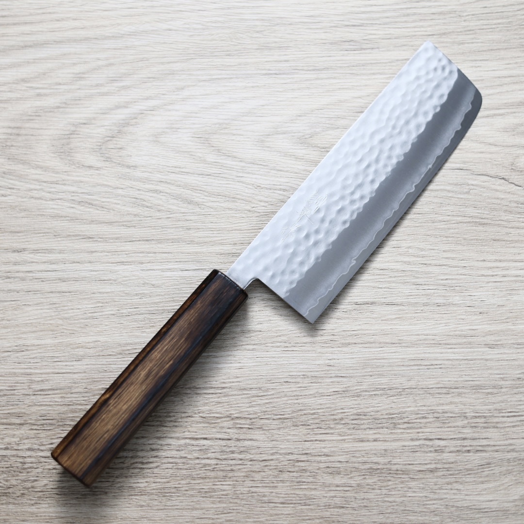 增谷訓生 寬版菜切 165mm VG1鋼 鎚目 樫木和柄
