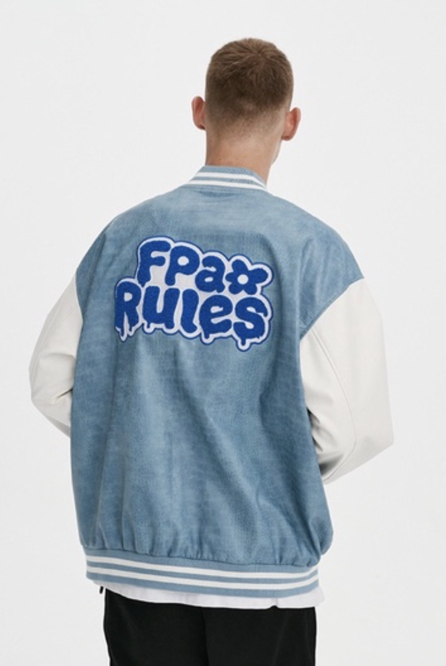 FPA (SALE) 新銳設計品牌 鱷魚皮壓紋皮革棒球外套 皮衣 棒球外套 夾克