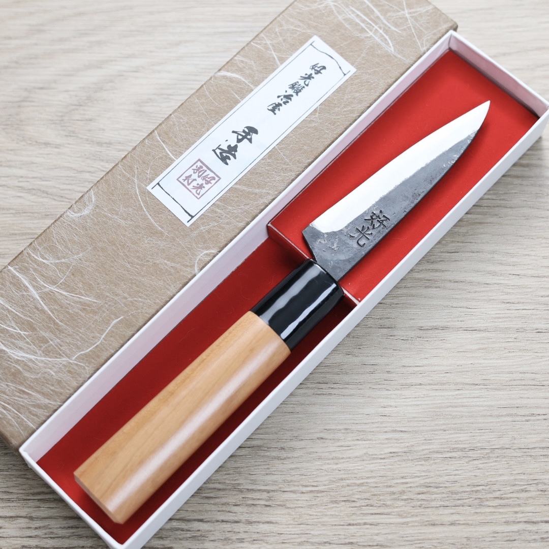 好光 蔬果刀 90mm 白紙鋼 黑打 櫻桃木柄