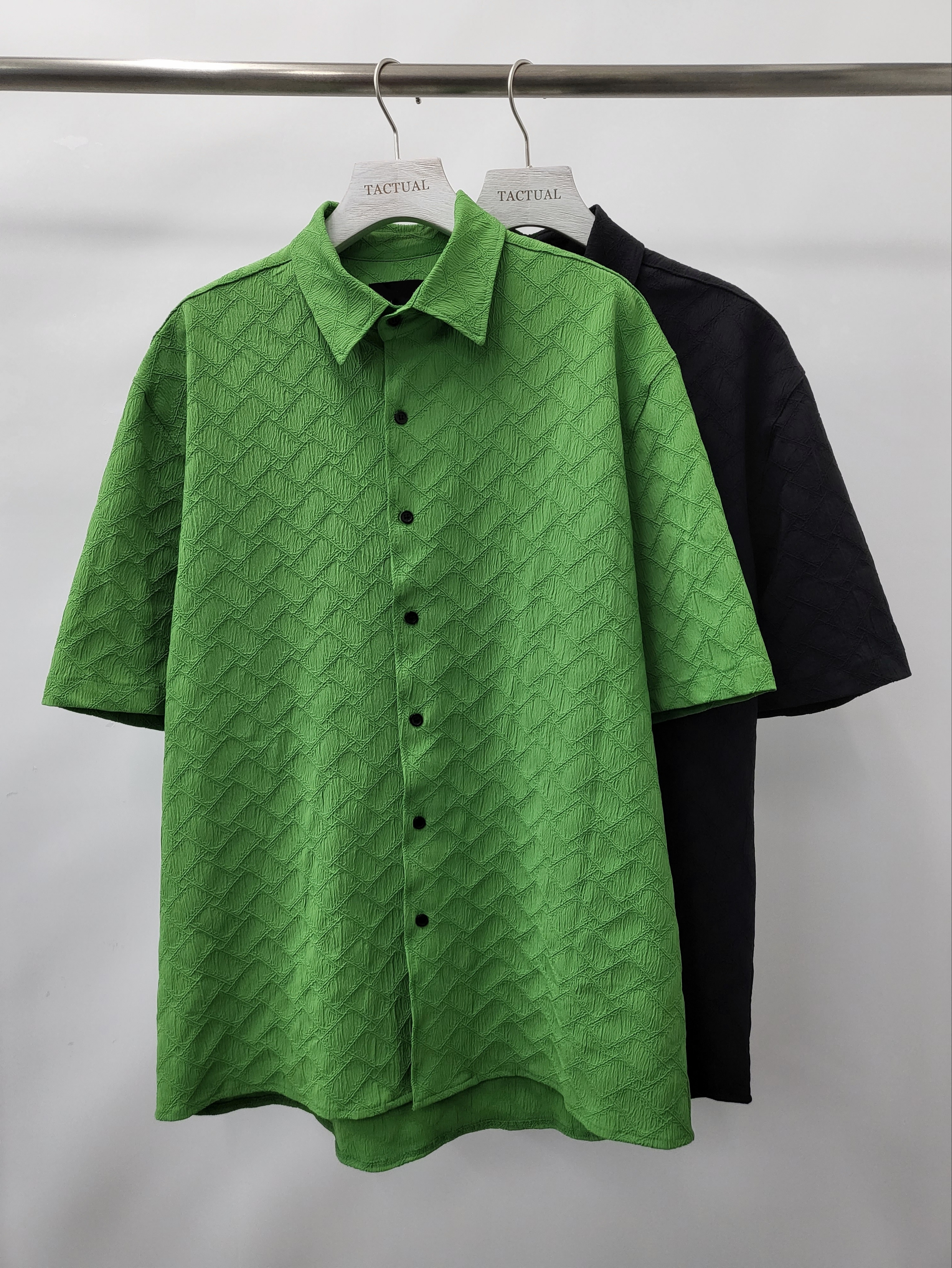 淨色暗格紋短袖恤衫 S2141