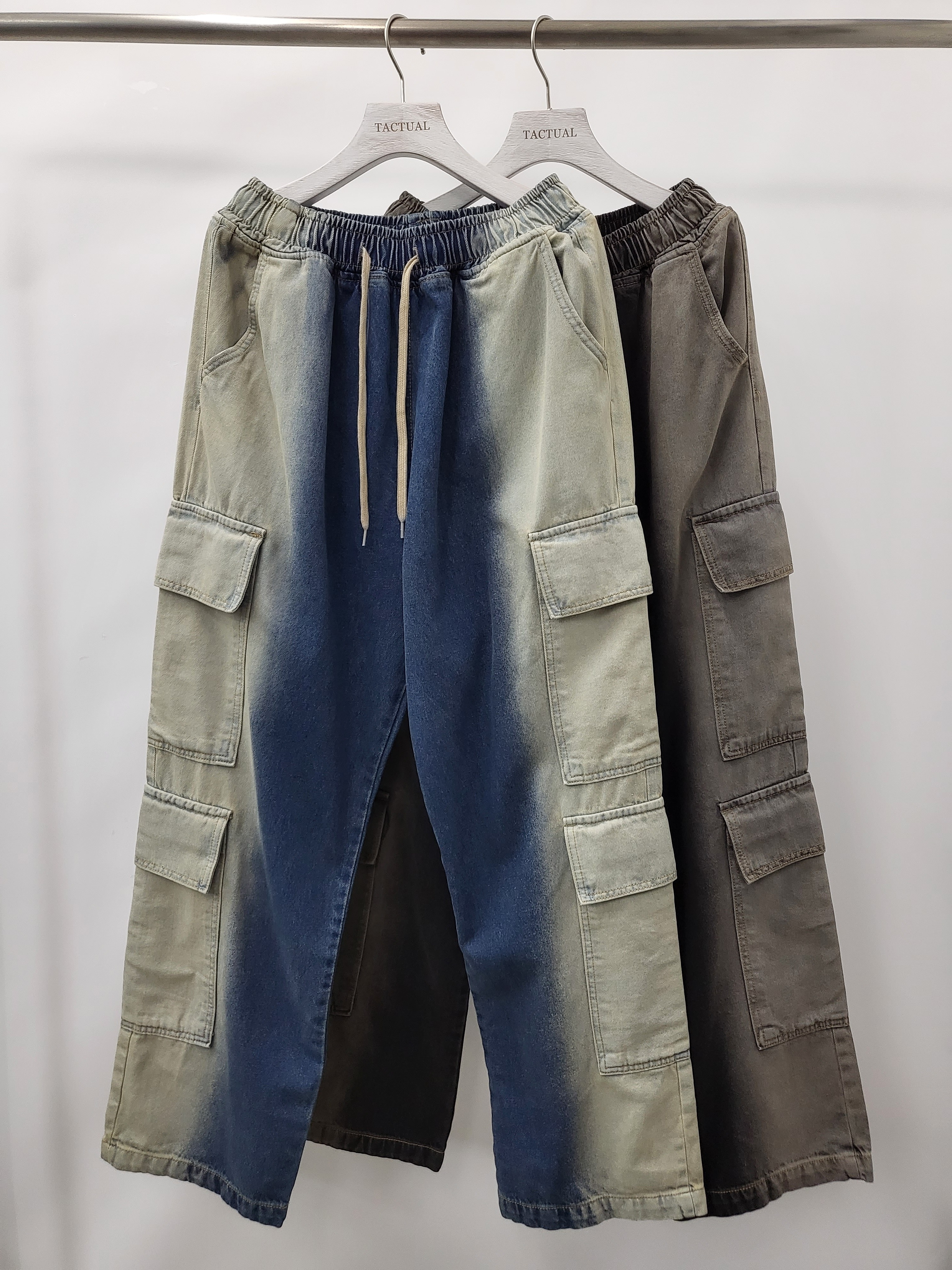 拼色工裝鬆身牛仔褲 P2581