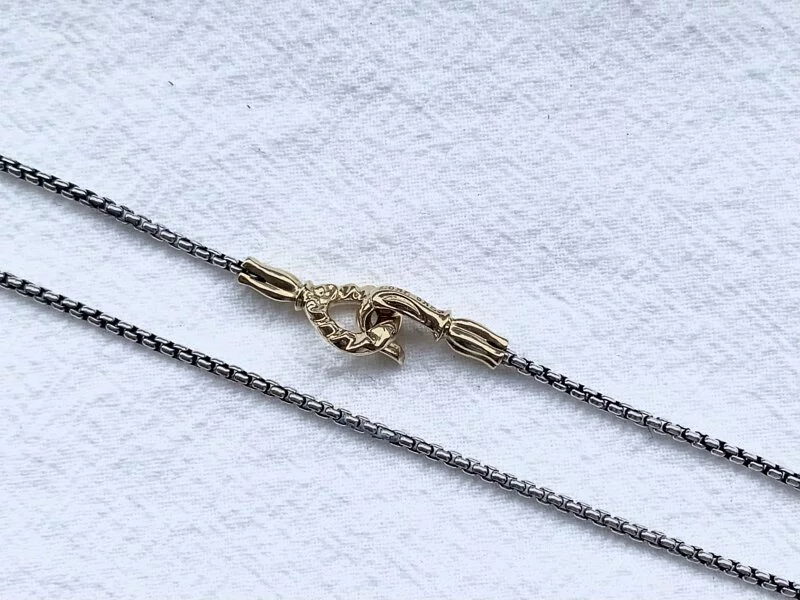 黄金扣純銀箱形頸鏈S