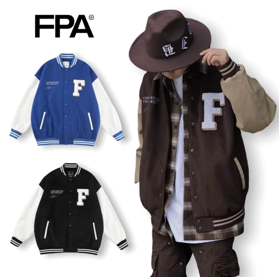 FPA (SALE) 撞色拼接復古棒球外套 夾克 外套 棒球外套 刺繡 立絨 拼接 撞色 復古