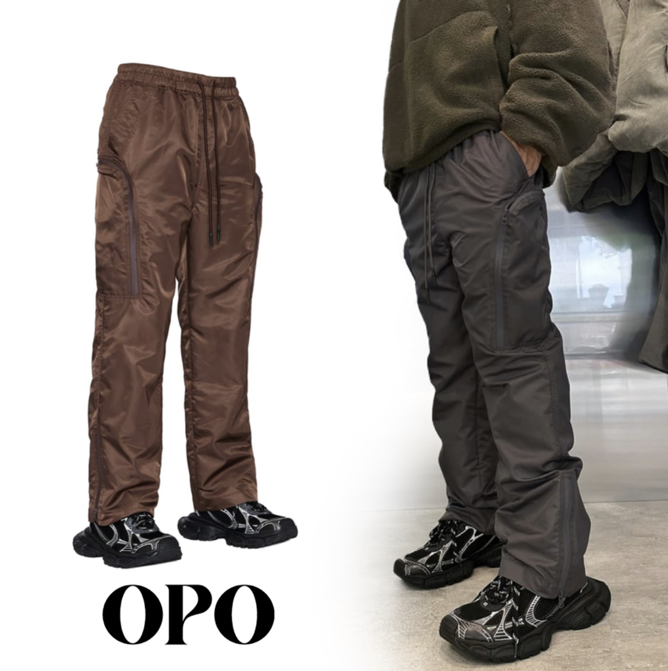 OPO新銳設計師品牌 尼龍 雙拉鍊 休閒褲 長褲 褲