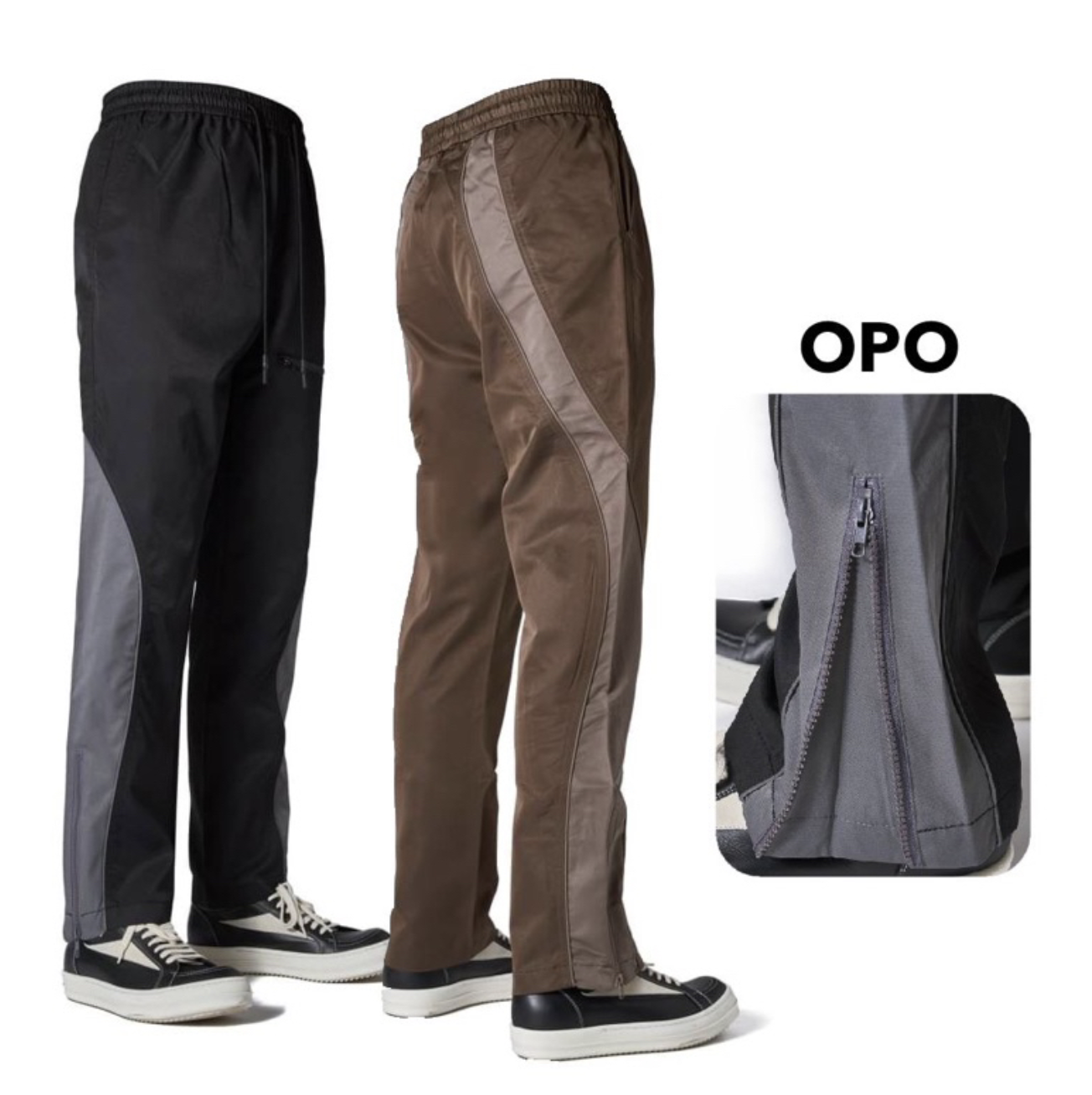 OPO新銳設計師品牌 拼色 剪裁 尼龍 機能長褲 拉鍊 褲