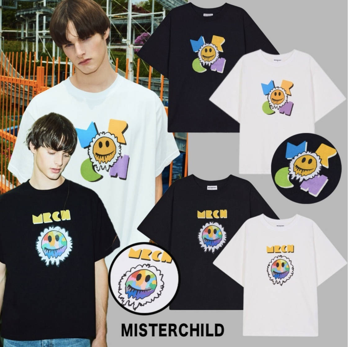韓國代理品牌Misterchild  (SALE) 印花 笑臉 logo 短T 溶解 短袖 上衣