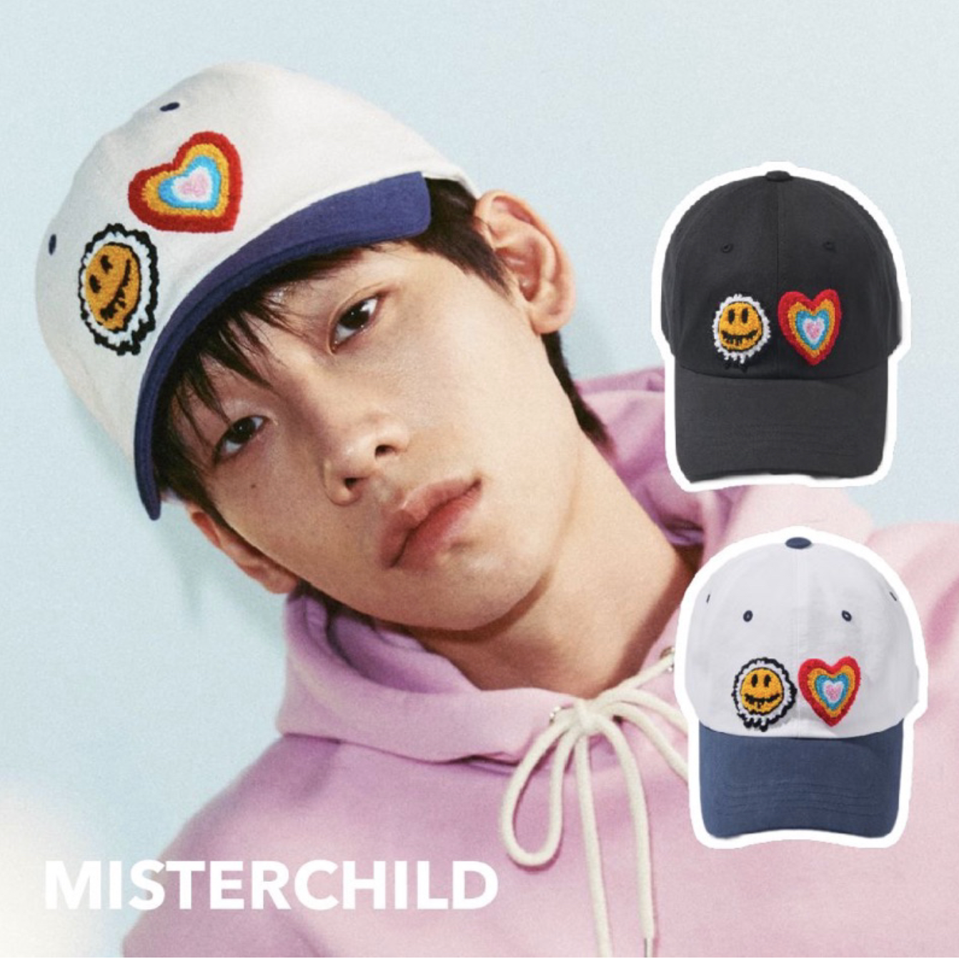 韓國代理品牌 Misterchild《新品》溶解笑臉 彩虹愛心 立絨刺繡 老帽 帽子 復古