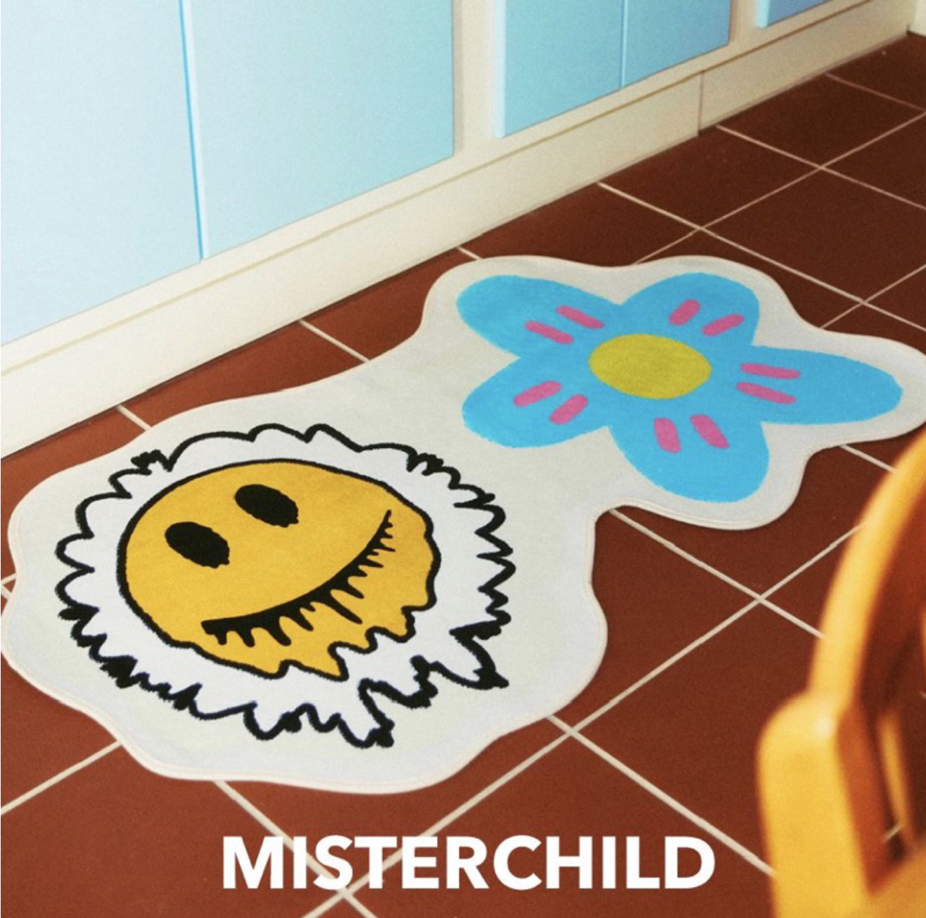 韓國代理品牌 Misterchild ！新品！溶解笑臉 小花 地毯 童趣印花 設計 地毯 居家