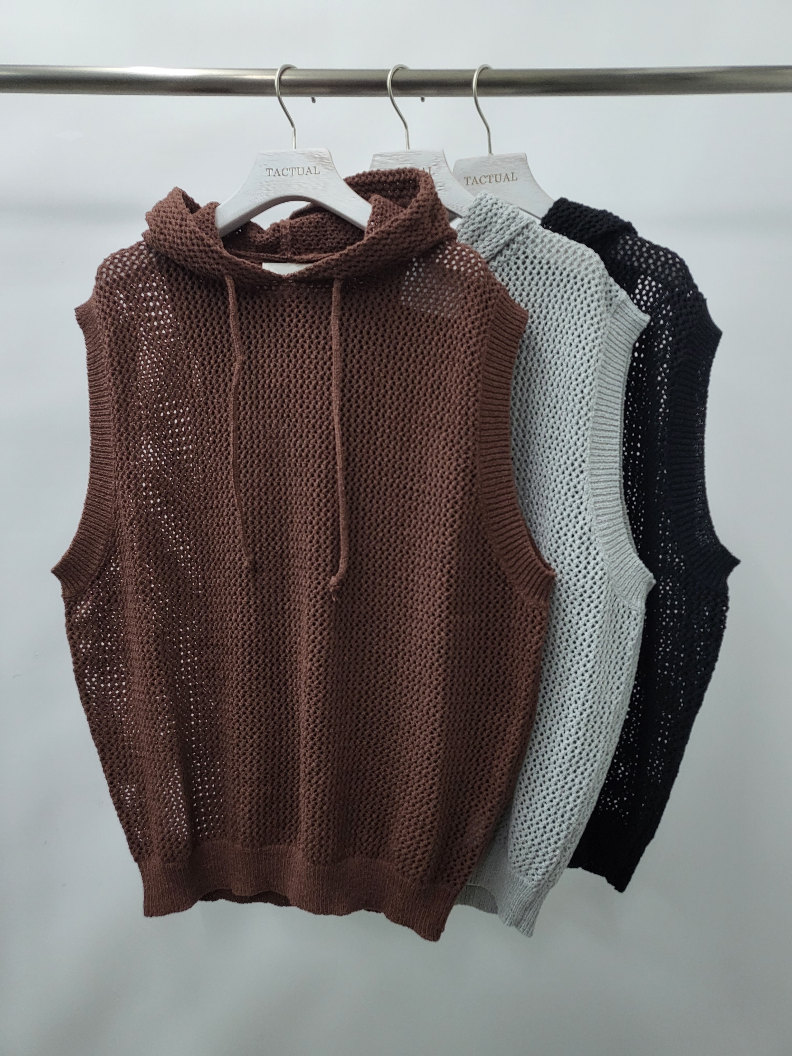 連帽網紋背心 V1024