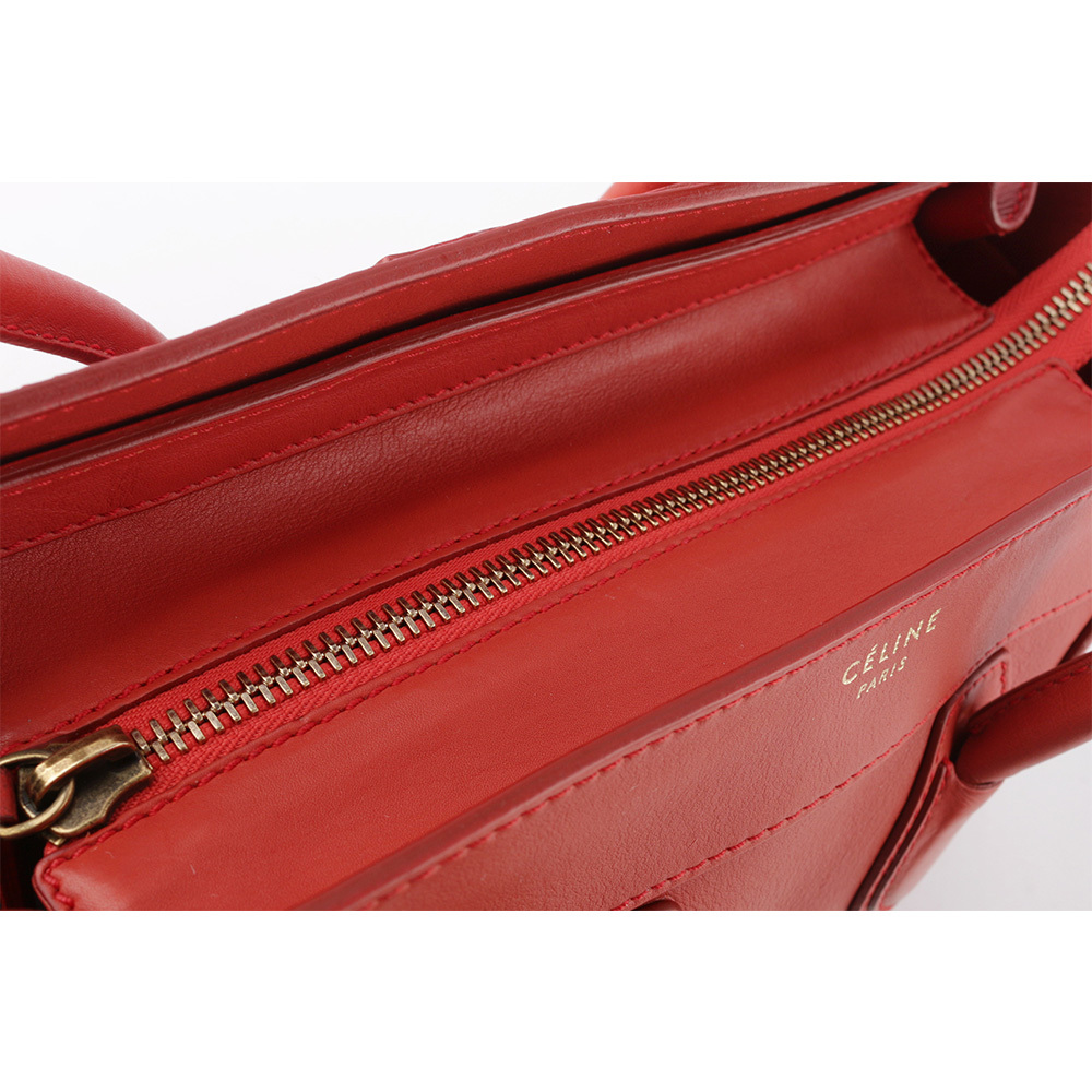 【CELINE】Micro Luggage Shopper 冏包 笑臉包 手提包(唇膏紅) 167793HSC.27LK