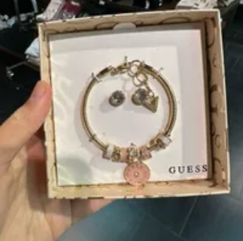[S] GUESS G19378X21 CIRCLE EARRING & BRACELET SET,ROSE GOLD, 748838883999 (SGU392)