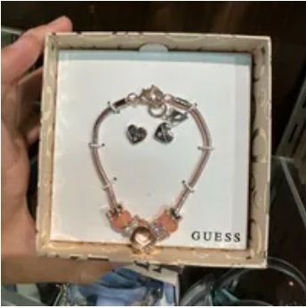 [S] GUESS G19376X21 HEART EARRING & BRACELET SET,ROSE GOLD, 748838883944 [FINAL SALE] (SGU394)