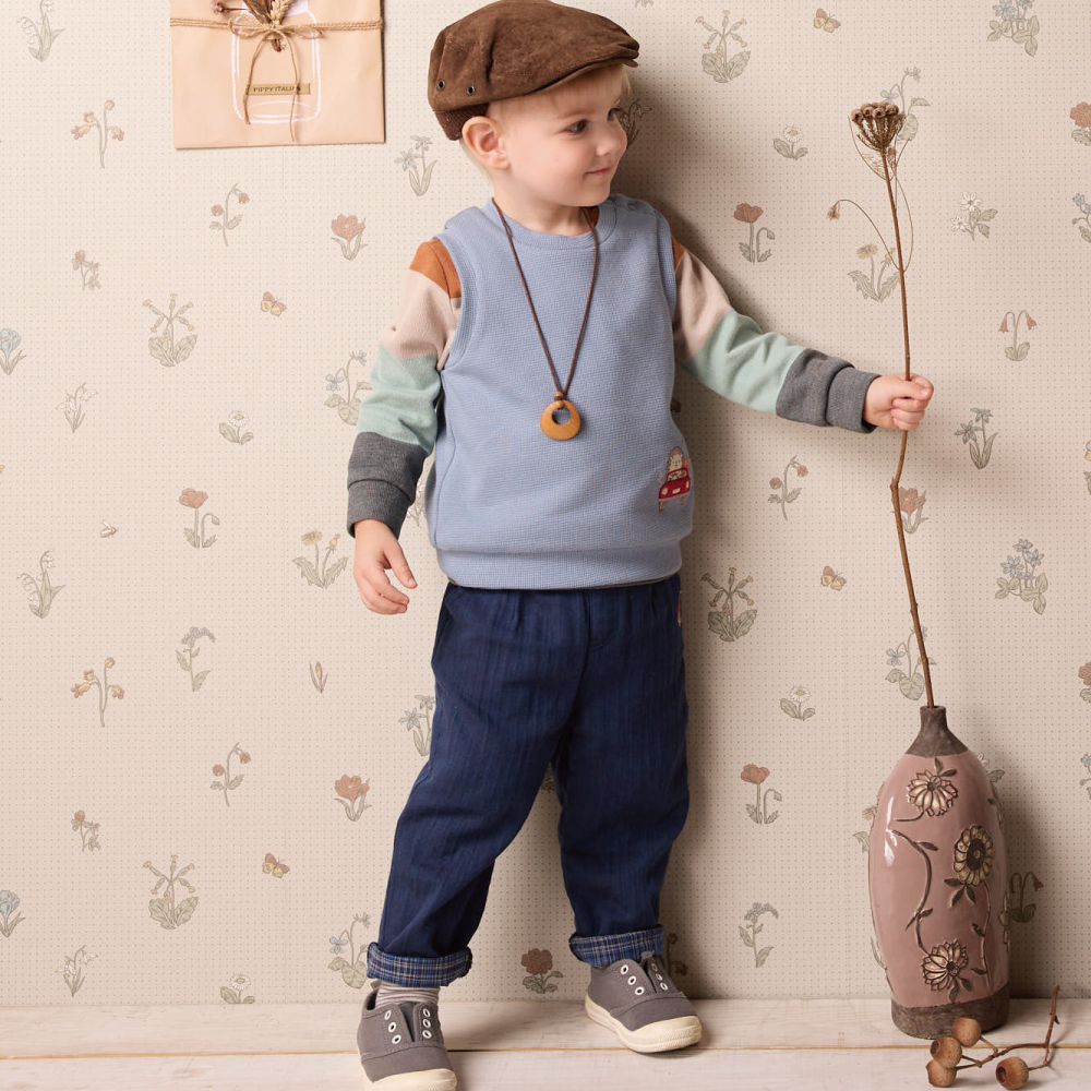 PIPPY恐龍刺繡休閒彈性棉質長褲 藍