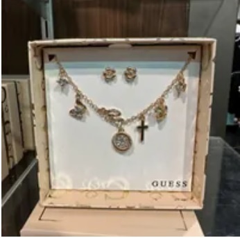 [S] GUESS G18468X21 FLOWER EARRING & NECKLACE SET,GOLD, 748838883982 (SGU396)